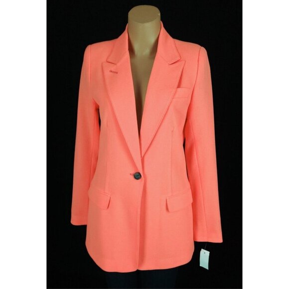 Smythe Tailored Blazer Size 4 Womens Neon Tangerine Jacket $795 - Picture 2 of 16
